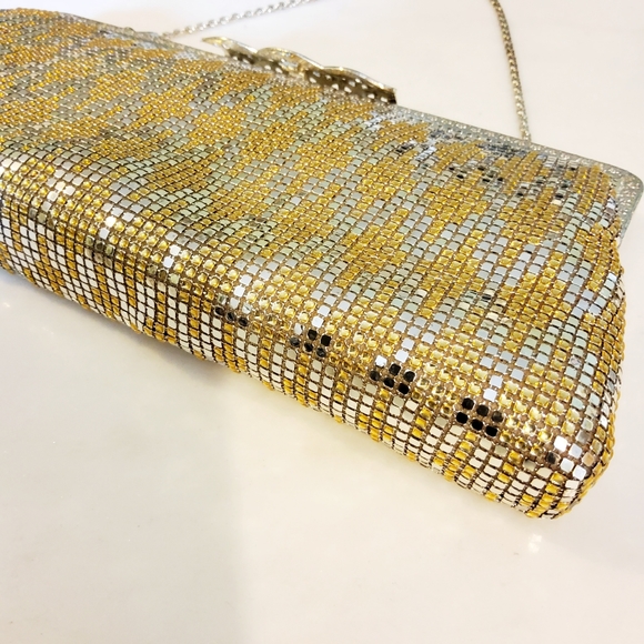 Metal Mesh Vintage Evening Bag Clutch Or Strap Silver And Gold - Picture 5 of 13